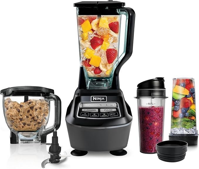 81ME5sqz5TL._AC_SX679_-1.jpg Ninja Kitchen System | All-in-One Food Processor & Blender for Smoothies | Includes Pitcher, (2) 16 oz. To-Go Cups & 8-Cup Bowl | Makes Salsa, Dough, Shakes, & Frozen Drinks | 1500W | Black | BL770 - Image 1