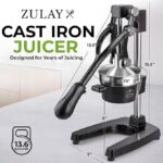 Zulay Kitchen Cast Iron Juicer – Easy-to-Clean Heavy-Duty Manual Juicer, Professional Citrus Juicer – Stainless Steel Lemon Squeezer – Manual Citrus Press & Orange Squeezer – Orange Juicer (Black) - Image 5