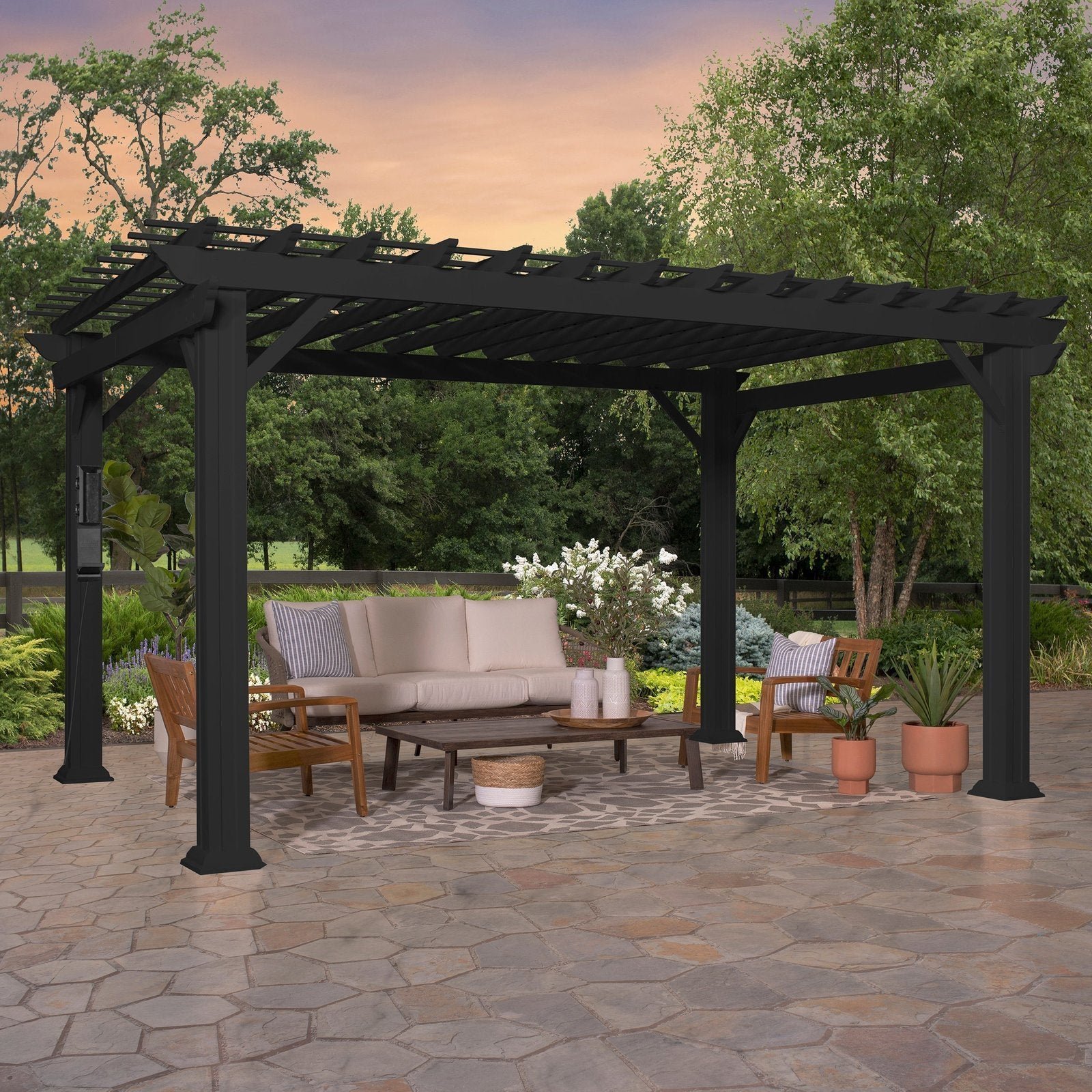AYW-0032.1-1.jpg 14×12 Stratford Traditional Steel Pergola With Sail Shade Soft Canopy - Image 1