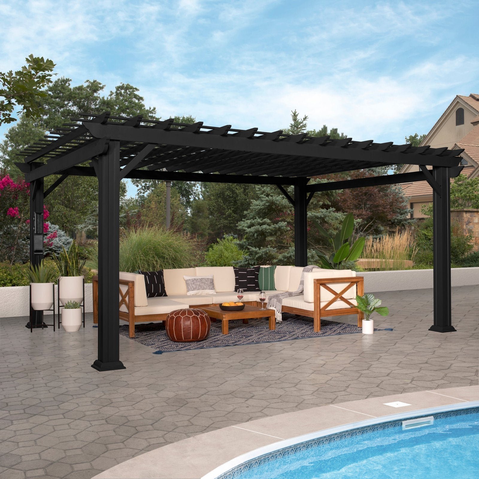 AYW-0043.1-1.jpg 16×12 Stratford Traditional Steel Pergola with Sail Shade - Image 1