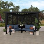 Glendale Modern Steel Cabana Pergola with Conversational Seating