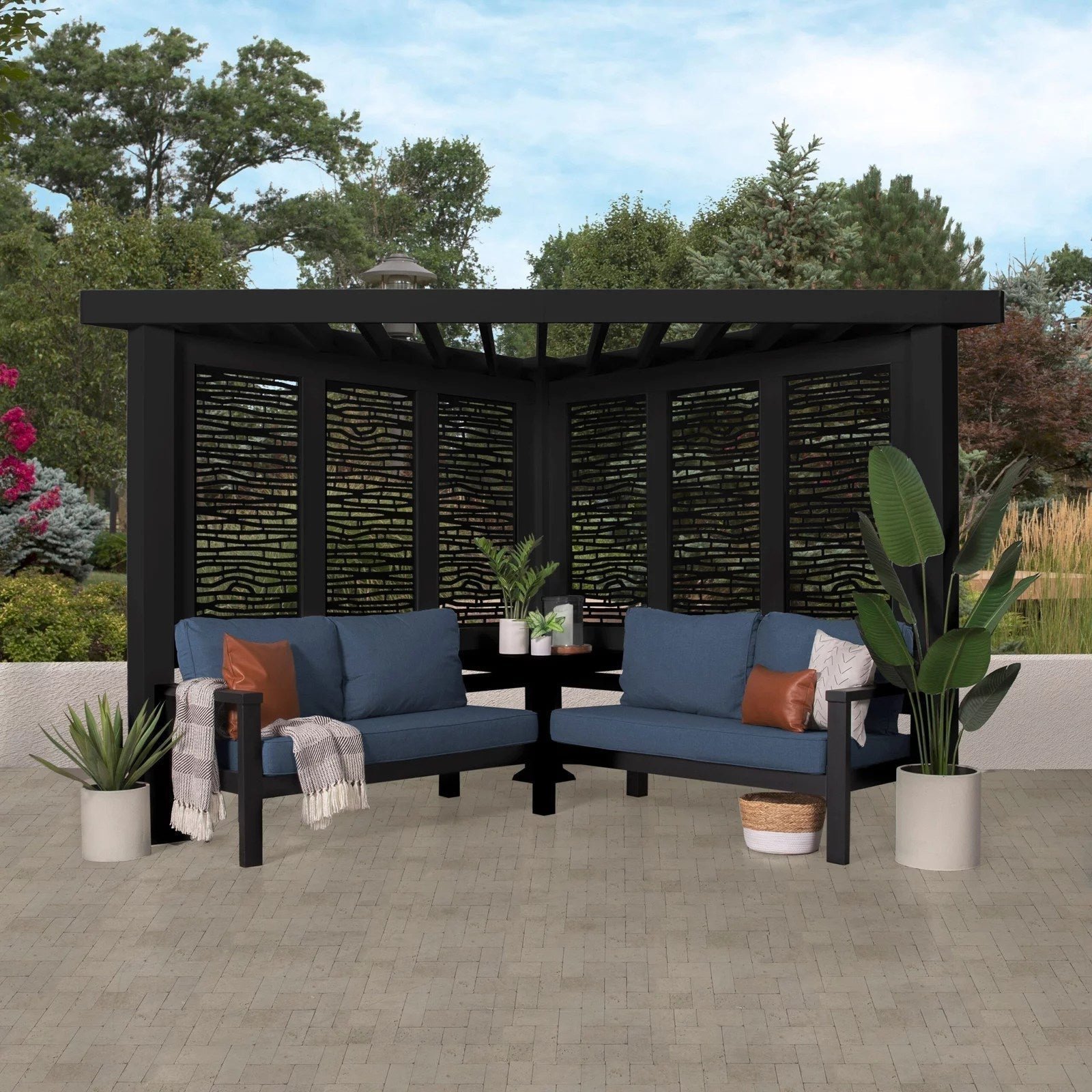 ModernBlackIndigo-1-scaled-1-1.jpg Glendale Modern Steel Cabana Pergola with Conversational Seating - Image 1