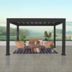 12×10 Trenton Modern Steel Pergola With Sail Shade Soft Canopy