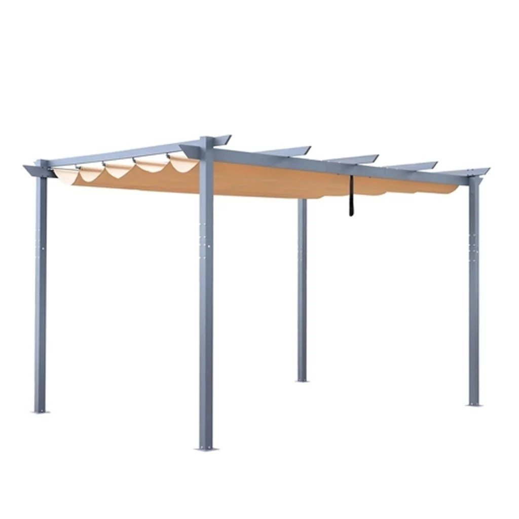 Aluminum Outdoor Retractable Canopy Pergola – 13 x 10 Ft – Sand Color - Image 1