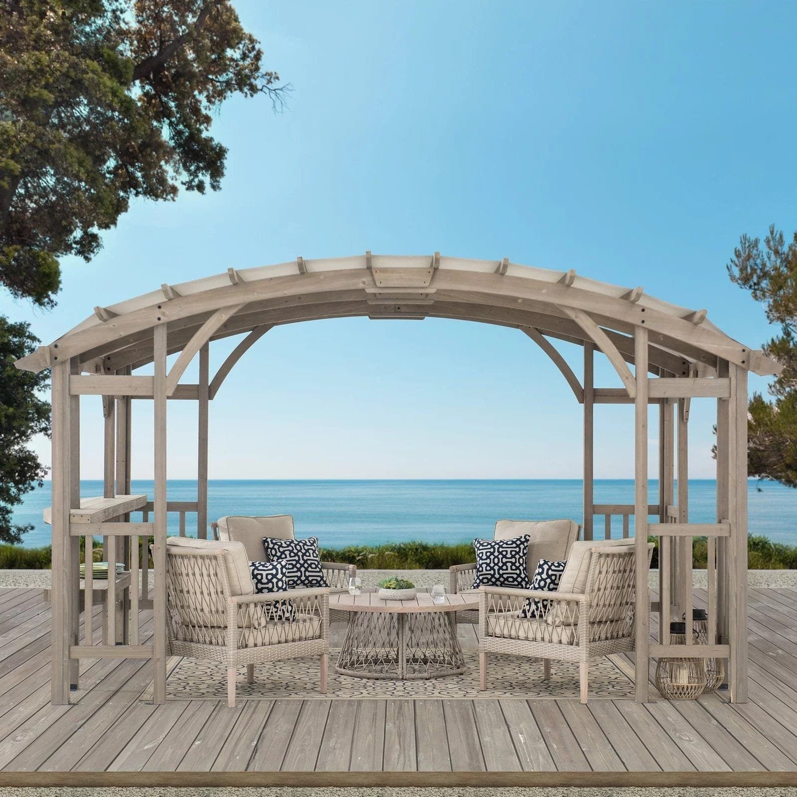 img-2794.jpg SummerCove 10 ft. x 14 ft. Light Gray Cedar Frame Arched Pergola with Shelves - Image 1