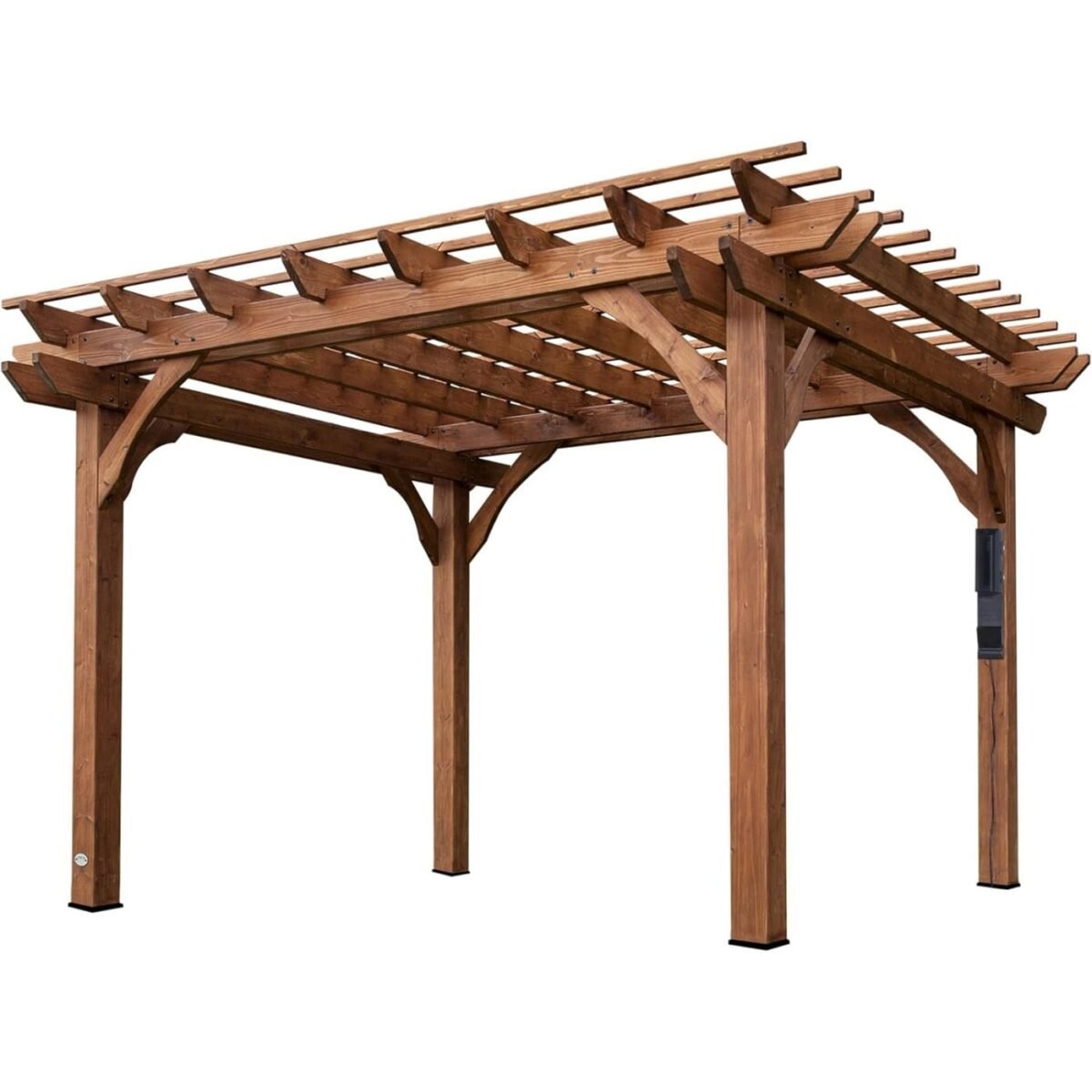 saybrokeeer-product-284-image-1.jpg Backyard Discovery 12' x 10' Cedar Wood Pergola Garden Arbor Patio Shade Structure with PowerPort and Anchoring Feet - Image 1
