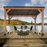 Backyard Discovery Arcadia 12' x 9.5' Cedar Wood Slope Roof Gazebo Patio Pavilion with Black Steel Roof and PowerPort - Image 3