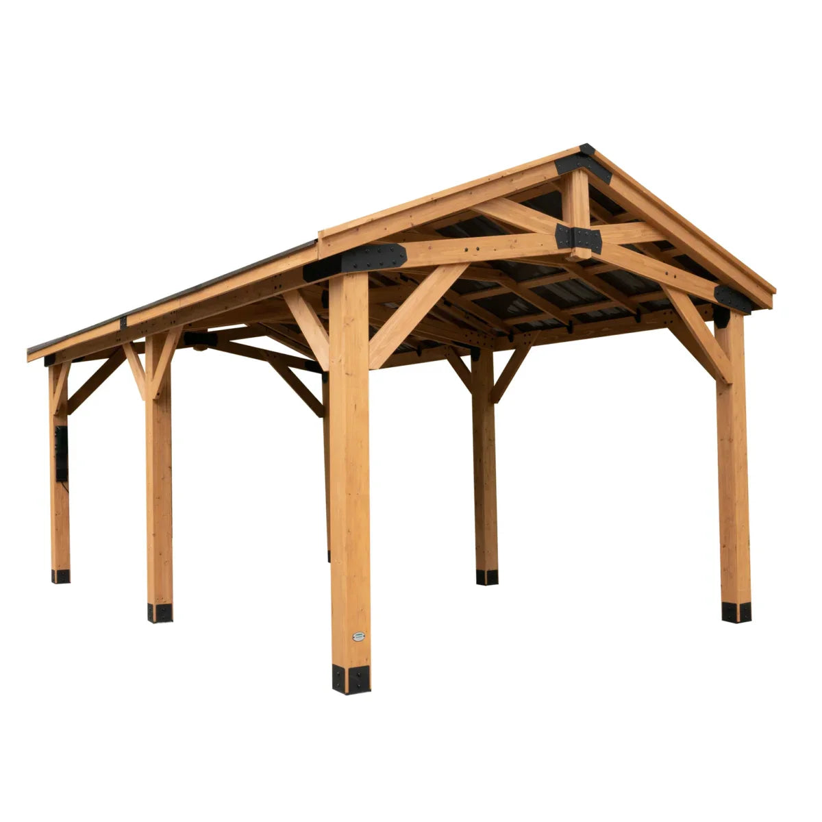 saybrokeeer-product-286-image-1.jpg Backyard Discovery Norwood 20' x 12' Cedar Wood Pavilion Carport Heavy-Duty Gazebo Shelter with Steel Roof and PowerPort - Image 1