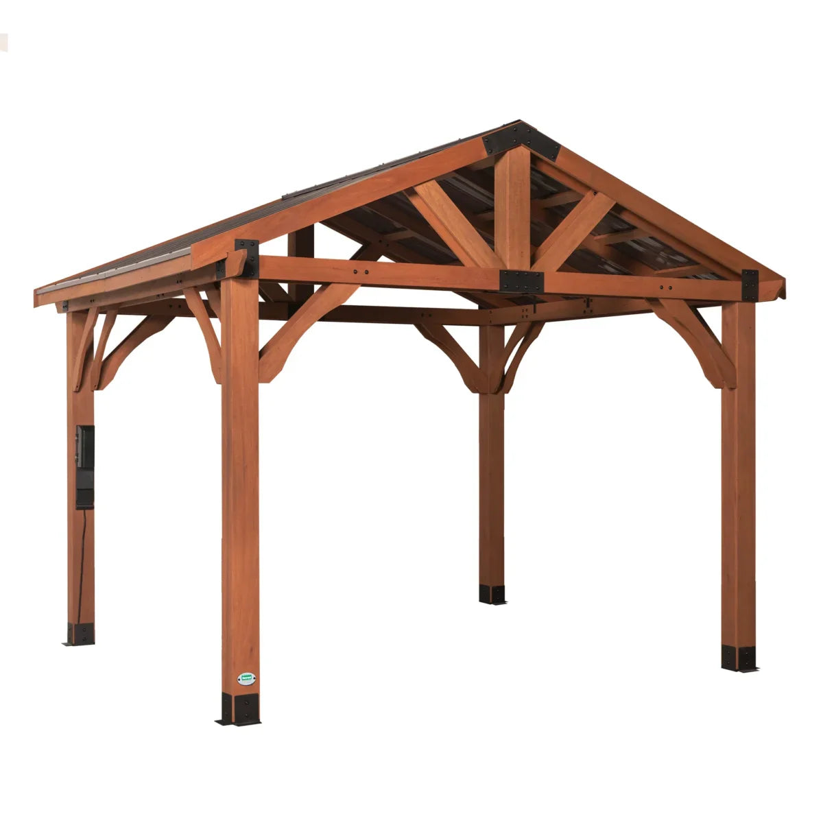 saybrokeeer-product-287-image-1.jpg Backyard Discovery Brookdale 12' x 10' Cedar Wood Gazebo Outdoor Patio Pavilion with Black Steel Roof and PowerPort - Image 1