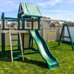 Congo Monkey Playsystem Adventurer Wooden Outdoor Swing Set with Fort Wave Slide and Rock Wall - Image 2