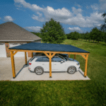 Backyard Discovery Kingsport 20' x 20' Cedar Wood Carport Heavy-Duty Outdoor Vehicle Shelter with Black Steel Roof and PowerPort - Image 3