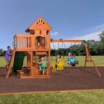 Backyard Discovery Monterey Cedar Wood Playset Swing Set with Double Story Clubhouse Wave Slide and Glider Swing - Image 4