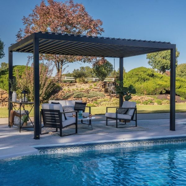 saybrokeeer-product-397-image-1.jpg Backyard Discovery Sarasota 14' x 10' Black Steel Louvered Pergola - Image 1