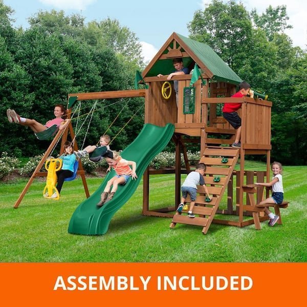 swing-n-slide-playsets-swing-sets-6863-64_600.jpg Professionally Assembled Knightsbridge Wooden Outdoor Playground Set with Slide, Rock Wall, Swing Set, and Accessories - Image 1