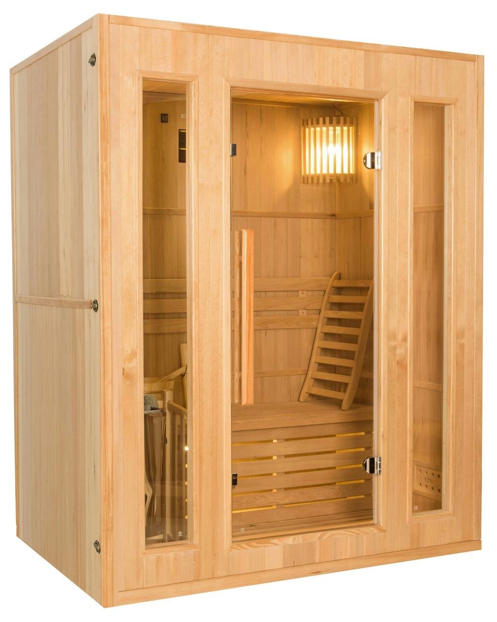 ww-2.jpg Sauna Finlandais Vapeur Feroe 3 Places en Hemlock 1500x1200x1900mm Poêle Electrique 4.5kW - Image 1